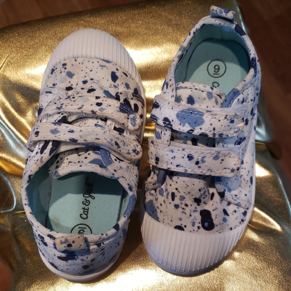 Cat & Jack White Canvas Sneakers with Blue Splatter
